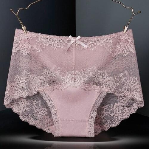 Sexy Hollow Lace Seamless Women Panties Middle Waist Transparent Delicate Flowers Thin Female Underwear Cotton Crotch Breifs