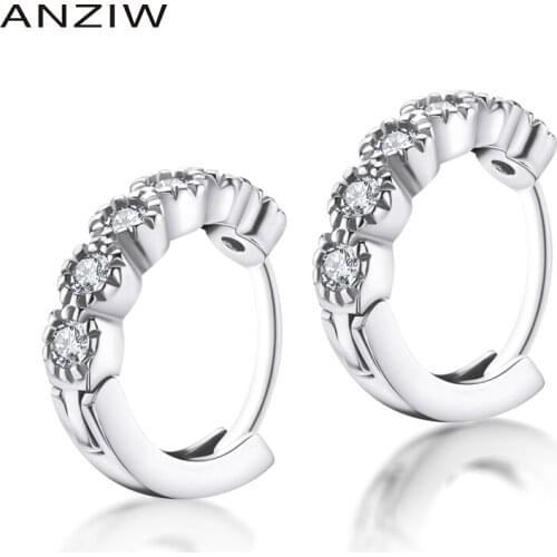 ANZIW Fashion 925 Sterling Silver CZ Row Drill Hoop Earrings Silver Hoop Earring for Women Wedding Party Jewelry Gifts