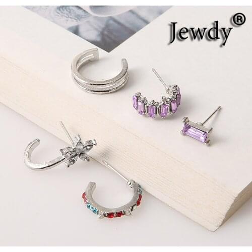 C Type Flower Earrings Punk Colorful Stylish Woman Ear Ring Set Geometric Square Purple Simple Jewelry Party Earring Charm