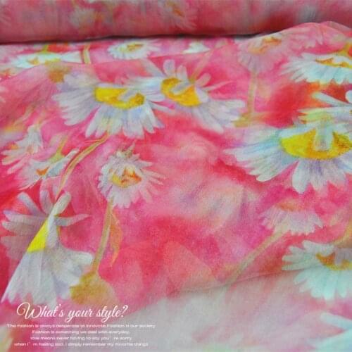 Silk Georgette Chiffon Fabric Dress Light Red Pinkcolor Large Wide Flower Hazy Chrysanthemum Light Skirt Shirt DIY Sewing
