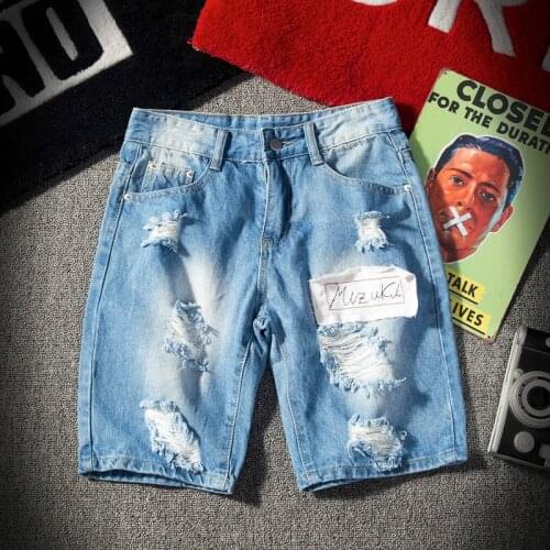 Short Jeans Men Summer Straight Mid Cotton Retro Holes Cowboy Short Men Brand High Quality Breathable Denim Shorts Mermuda