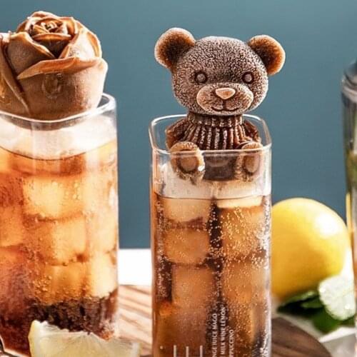 3D Ice Cube Maker Silicone Mold Little Bear Dog Shape Chocolate Mould Tray For Ice Cream Cake Decor Kitchen Baking Accessories