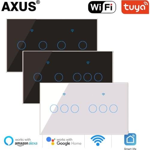 AXUS Smart Light Touch Switch Glass Panel EU Standard 4/5/6 Gang Tuya WiFi Wall Switch Support Google Home Alexa Voice Control