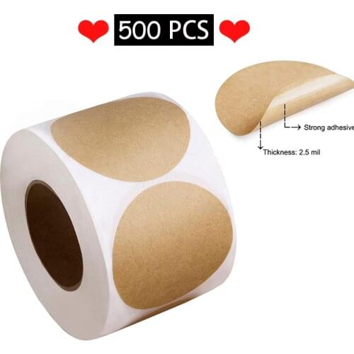 2"Coding Kraft Sticker Natural Kraft Paper Dot Stickers 500PCS Round Circle self-adhesive Blank Kraft For Handmade Products