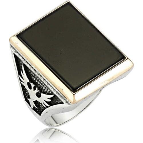 Tevuli 925 Sterling Silver Black Cubic Zirconia Double-Headed Eagle Men 'S Ring