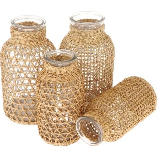 Woven Glass Flower Vases, Decorative Rustic Floral Vases for Home Decor Living Room Tabeltop Centerpieces, Water Plants Vase