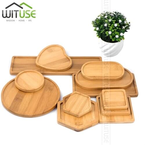 WITUSE Bamboo Round Square Bowls Plates for Succulents Pots Trays Base Stander Garden Decor Home Decoration Crafts 12 Types Sale