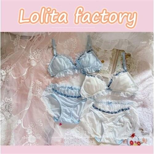Japanese underwear Xianxiao fresh and sweet lace petals and ribbons light and thin rimless triangle cup bra set girl SET GZ SA3