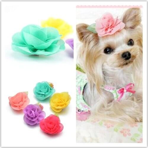 Pet Dog Cat Hair Clips Cute Pets Dogs Cats Beauty Supplies Chiffon Flowers Bows Beauty Accessories Headdress Dog Supplies