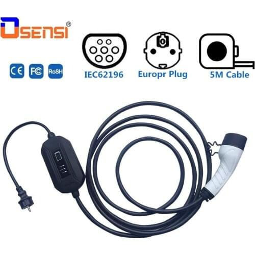 OSENSI 3.5kw EV Car Charger Evse Electric Level 2 /AC 220-250V 16A Type2 IEC62196 Plug Charger with EU Wall Socket Input