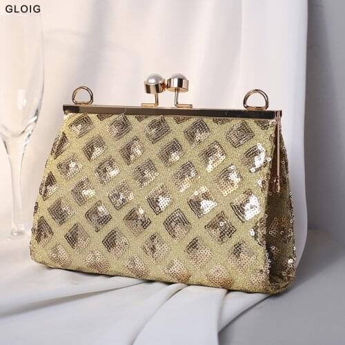 Green Color Women Evening Bags Sequined Diamonds Metal Chain Shoulder Handbags 2021 New Design Clutch Purse