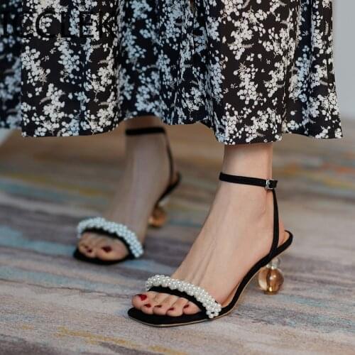 2020 New Black Pearl Sandals Andromeda Style with Stiletto Heels Womens Sandalias De Verano Para Mujer
