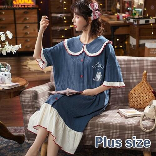 Half Sleeve Sleepshirts Women Plus Size 4XL Fashion Lovely Summer Chic Soft Stylish Korean Femme Sleepwear Ins Ladies Nightgowns