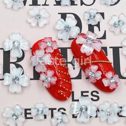 1 box white flower design 3d nail art decorations charms nails glitter rhinestones nail supplies tools jewelry