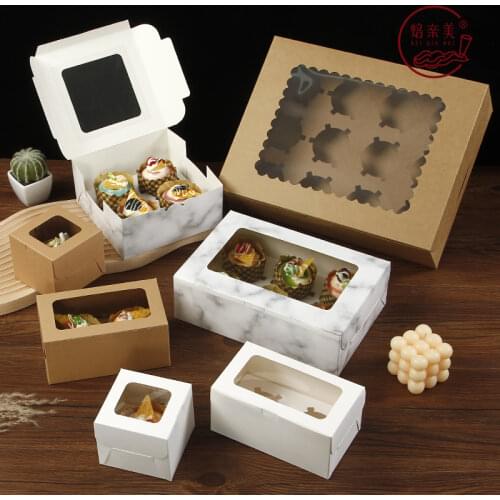 10Pcs Kraft Paper Cupcake Packing Box with Window Cardboard Cake Muffin Cookies Candy Box Wedding Party Birthday Favors 4 Sizes