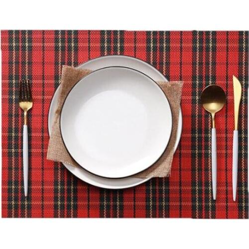 10pcs/lot Kitchen Tools Placemats Rectangle Table Mat 45x30cm Plaid Linen Coaster Placemat for Dining Table N