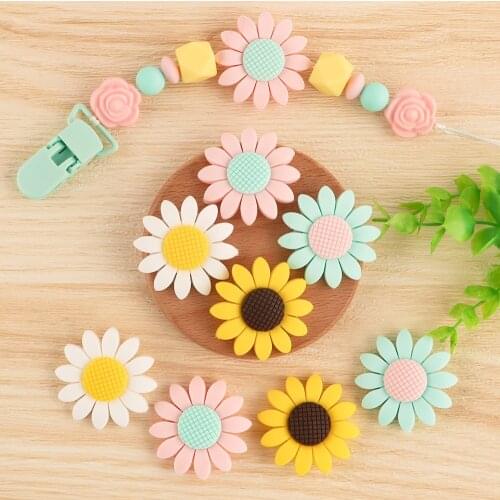 Kovict 10Pc Sunflower Silicone Beads Food Grade BPA Free For DIY Baby Teething Necklace Pacifier Chain Pendant Accessories Toys