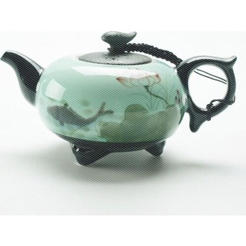 2017 Hand painted Longquan celadon home teapot with filter large kettle modern Chinese pottery Kung Fu teaset