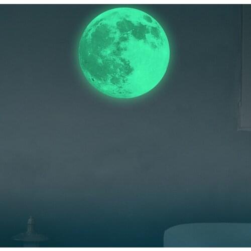 3D Wall Stickers Full Moon Light Luminous PVC Wall Art Stickers Bedroom Glow Removable Decorations Adhesive Wall Pappers
