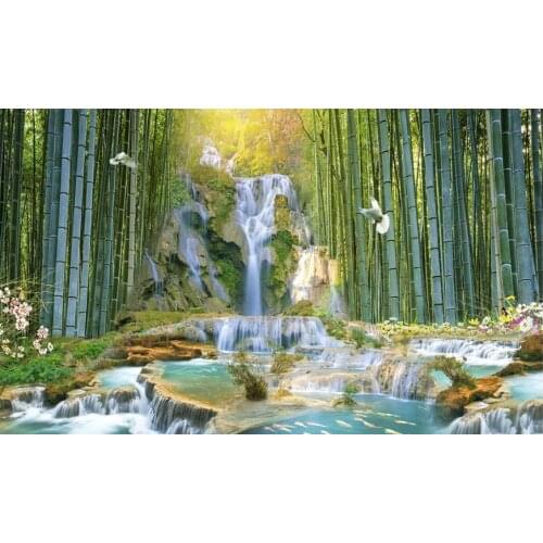 Customize Bamboo forest waterfall wallpaper for kids room Living room bedroom 3D mural wallpaper