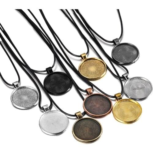 5pcs 25mm Cabochon Round Pendant Tray Base With Necklace Cord DIY Jewelry Making pendant Necklace Accessories Findings Supplies