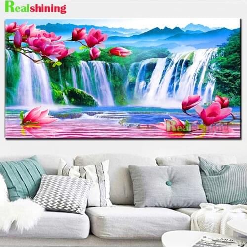 5D Diy Diamond Painting Magnolia Natural Landscape waterfall Full Square/Round Diamond Mosaic Embroidery Beaded Pictures N2205