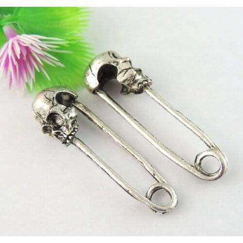 8pcs/lot Silver Color Skull Brooch Pins Hook Charms Jewelry Accessories Handmade Crafts Unisex Style New Punk Jewelry 39060