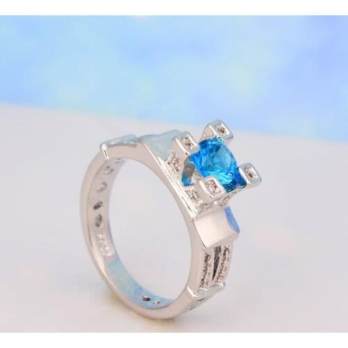 9*9 zircon square wedding ring royal blue lake blue white new Silver Color ring for women wedding fashion jewelry