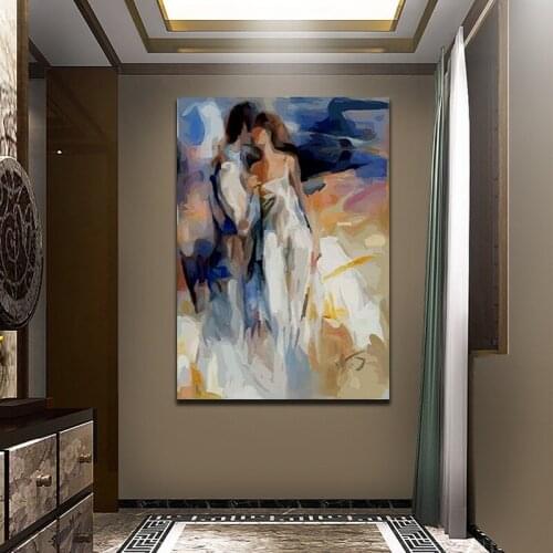 Abstract Lover Kiss Oil Painting Printed on Modern Portrait Poster And Prints Canvas Painting for Wall Art Picture Home Posters