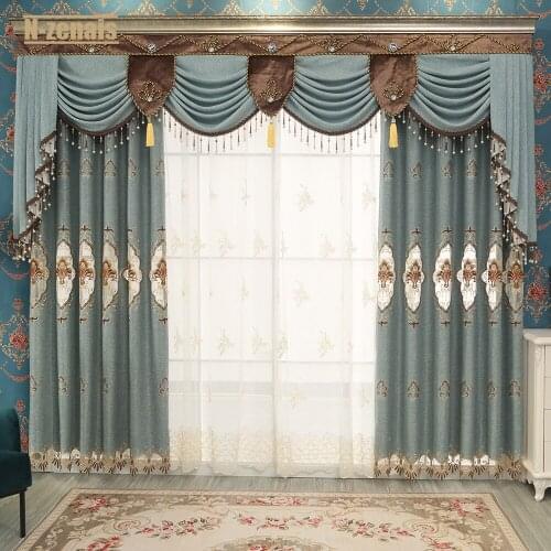 New European style atmospheric hollow curtain for bedroom and living room custom herringbone embroidered blackout curtain