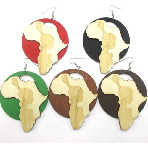 Free Shipping! Newest African Girl Wooden Earrings can mixed 5 colors