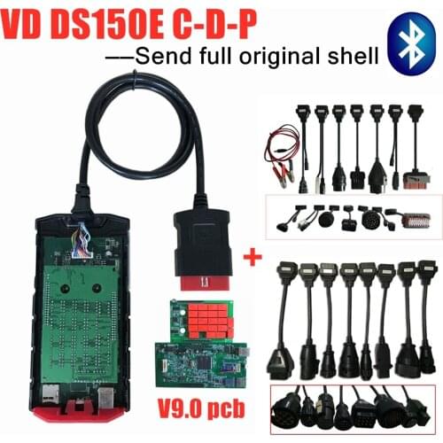 Free shipping new v9.0 board vd ds150e cdp with bluetooth 2016R0/2015R3 OBD2 Scanner tool for delphis +full 8 car/truck cables