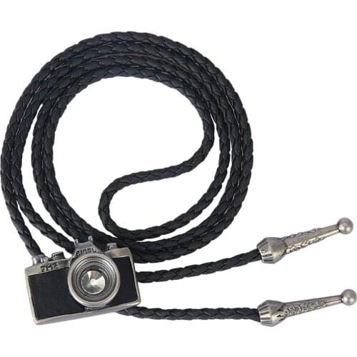 Bolo Tie European and American mens and womens necklaces handmade original jewelry old alloy leather camera braided long neckl