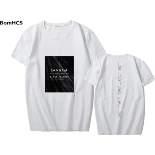 BomHCS Kpop GOT7 BAMBAM BLACK FEATHER Cotton T-shirt Basic Tee Lovers Street Tops (Black White Grey Pink)