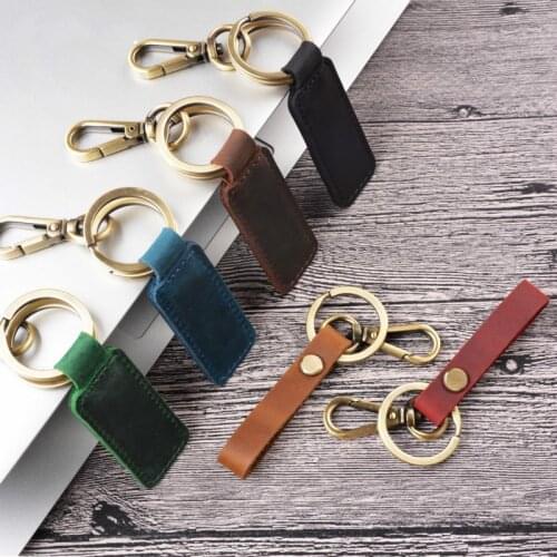 Real Cowhide Genuine Leather Keychain Pocket for Car Keys Clip Ring Women Men Handmade Accessories DIY Gift 2019 New Solid Brown