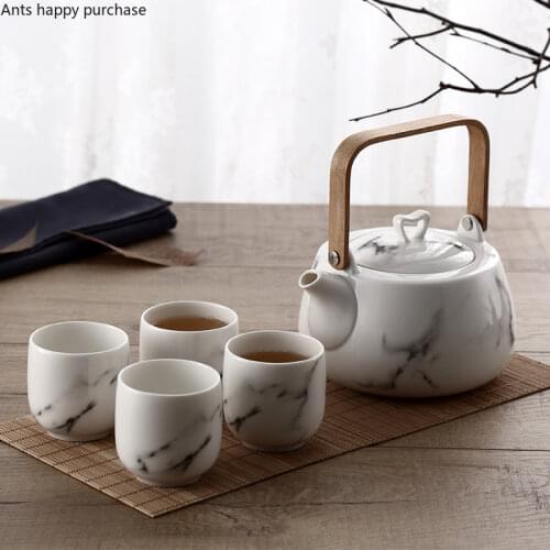 Marble Texture Japanese Ceramic Kung Fu Tea Set Teapot Tea Cup 5 Piece Set Tea Set Chinese Tea Ceremony