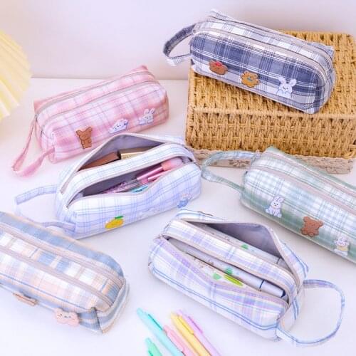 JK style Cute pencil case Large capacity school pencil bag canvas pen case student stationery bag girl student storage bag gifts