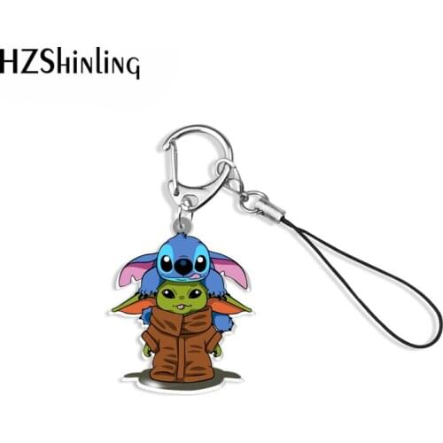 Baby yoda cartoon sticker Acrylic Keychain Mobile Phone Straps Resin Epoxy Accessories