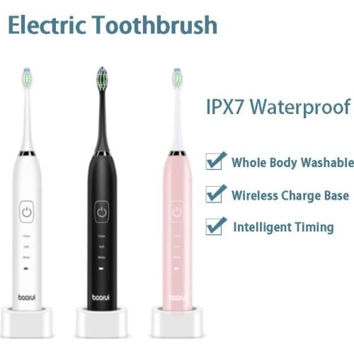 Electric Sonic Toothbrush Automatic Adult Smart Timer USB Wireless Charge Base IPX7 Waterproof Replacement Soft Tooth Brush Head