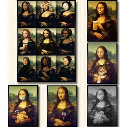 Funny Mona Lisa Art Canvas Painting Posters And Prints Wall Pictures For Bedroom Living Room Decorative Picture Home Wall Decor
