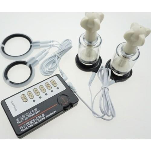 Electric Shock Kit Penis Ring Nipple Suckers Enhancement Enlarger Cock Ring Delay Time Electro Medical Themed Sex Toy For Couple