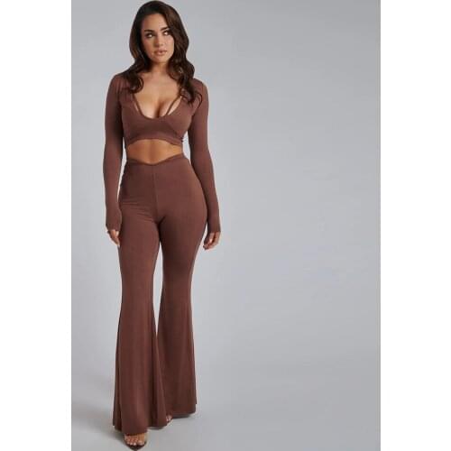 XLLAIS Two Piece Set Women Square CollarTop and Long Flared Pants Tracksuits Fall 2021 Womens Fashion Matching Outfits Sportwear