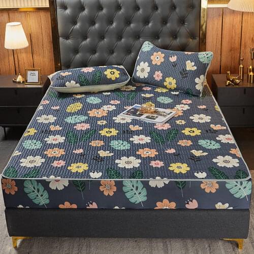 Cool Latex Bedspreads Mattress Protector Bed Cover Mat Pad Fitted Sheets Floral Print Extra Soft Bedding for Women Adults