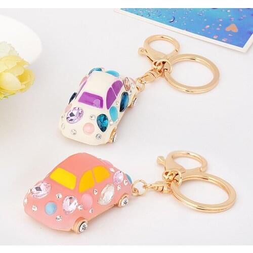 Cute fashion 3D Rhinestone-Crystal Car-Shape Key Chain Metal enamel Key Ring Keychain Keyring