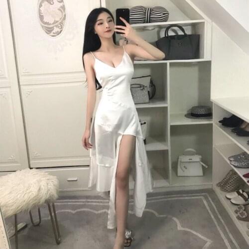 Model real shot 2020 summer new white strap irregular sexy vacation beach dress