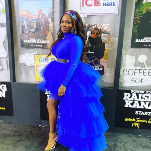 Fashion Hi Low Tulle Skirts Ruffles Women Birthday Party Royal Blue Skirt Photo Shoot Formal Occasion Outfit