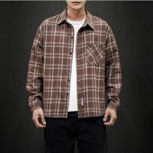 Mens Plaid Harajuku Clothing 2021 Spring Autumn Long Sleeves New Flannel Collar Korea Style Shirt Personality