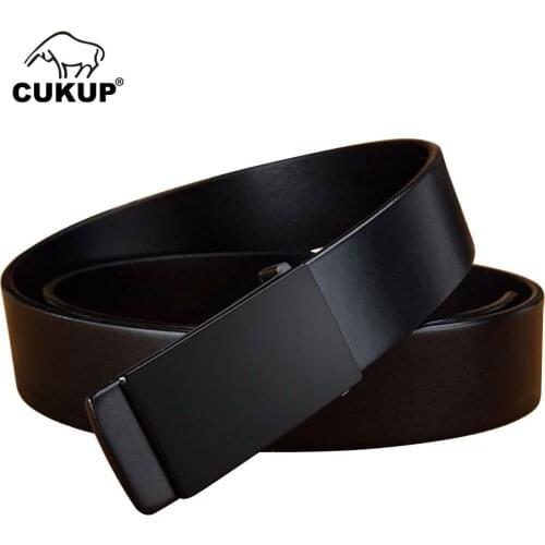 CUKUP Top Quality Cowskin Trousers Belts Cowhide Men Brand Male Black Blank Smooth Buckle Mens 3.3cm Wide Belt for NCK601