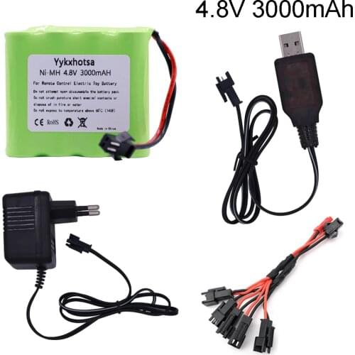 4.8V 3000mah NiMH Battery SM Plug and Charger For Rc toys Cars Tanks Robots Boats Guns Ni-MH AA 4.8 v Battery Pack toy accessory
