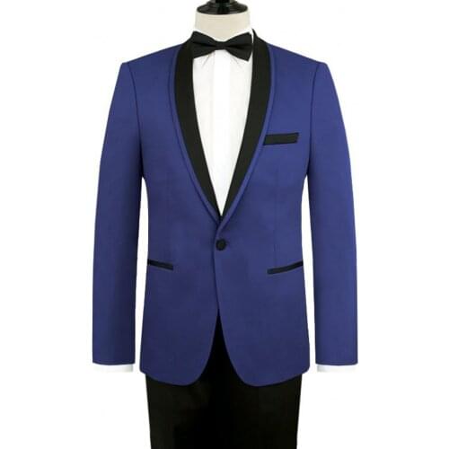 New Arrival Groomsmen Shawl Black Lapel Groom Tuxedos Blue Men Suits Wedding Best Man (Jacket+Pants+Tie+Hankerchief) B887